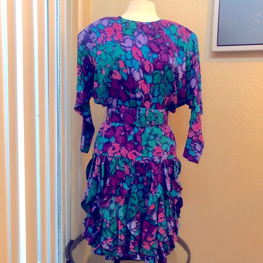 Vintage 1980s 100%silk dress by Gillian size 12